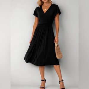 GRECERELLE Summer Wrap V-Neck Midi, Casual Ruffle Dress for Women Sz L